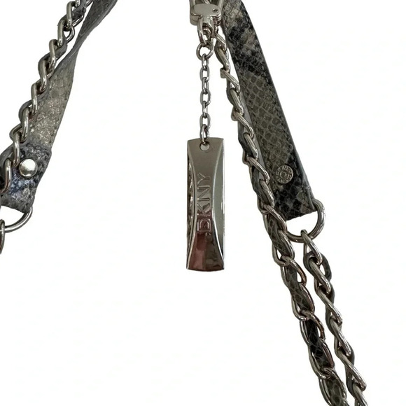 DKNY Python Golden Leather Shoulder Purse Bag Crossbody Snakeskin Chain NEW - Picture 6 of 11